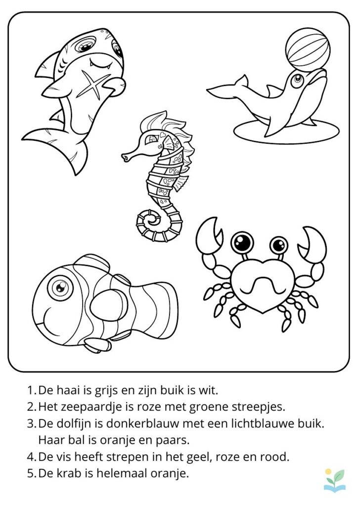 Voorbeeld van Begrijpend lezen kleurplaat - dieren in zee