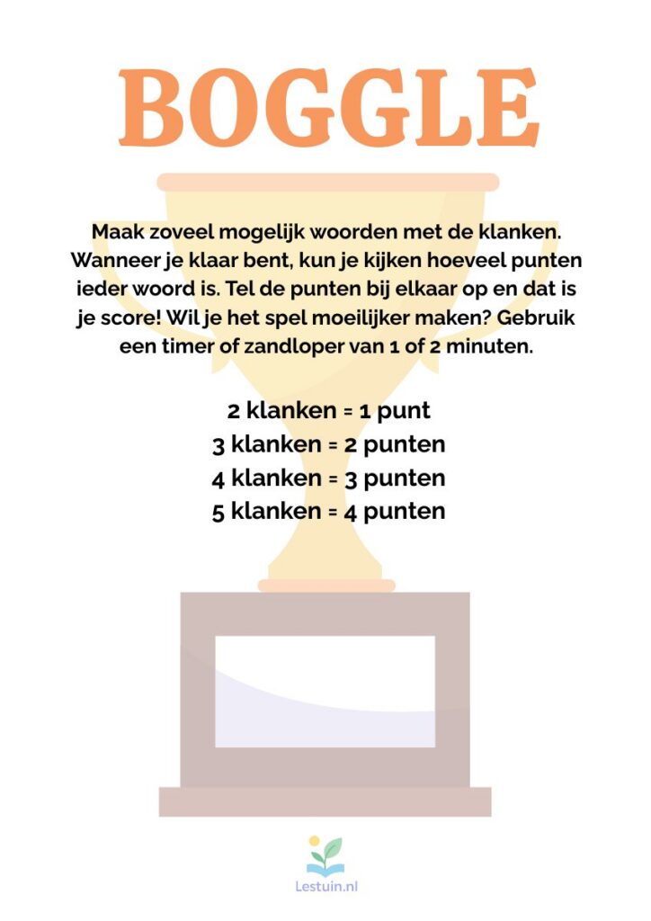Voorbeeld van Boggle met klanken voor groep 3