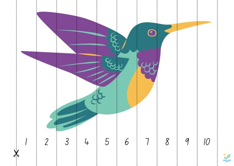 Voorbeeld van Knipwerkje tellen 1 tot 10 - kolibrie