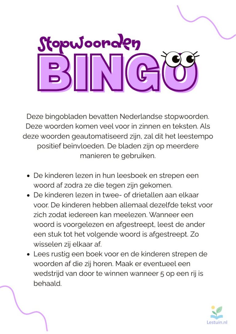 Voorbeeld van Stopwoordenbingo voor groep 3