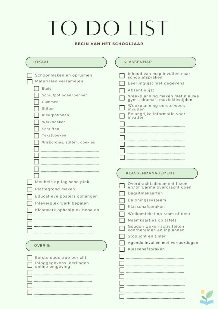 Voorbeeld van To-do-lijst voor het begin van het schooljaar