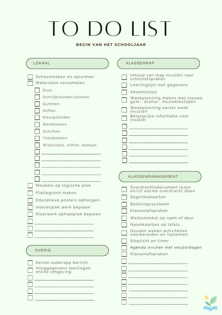 Voorbeeld van To-do-lijst voor het begin van het schooljaar
