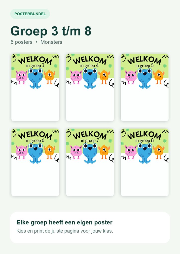 Voorbeeld van Welkomstposters groep 3 t/m 8 - monsters