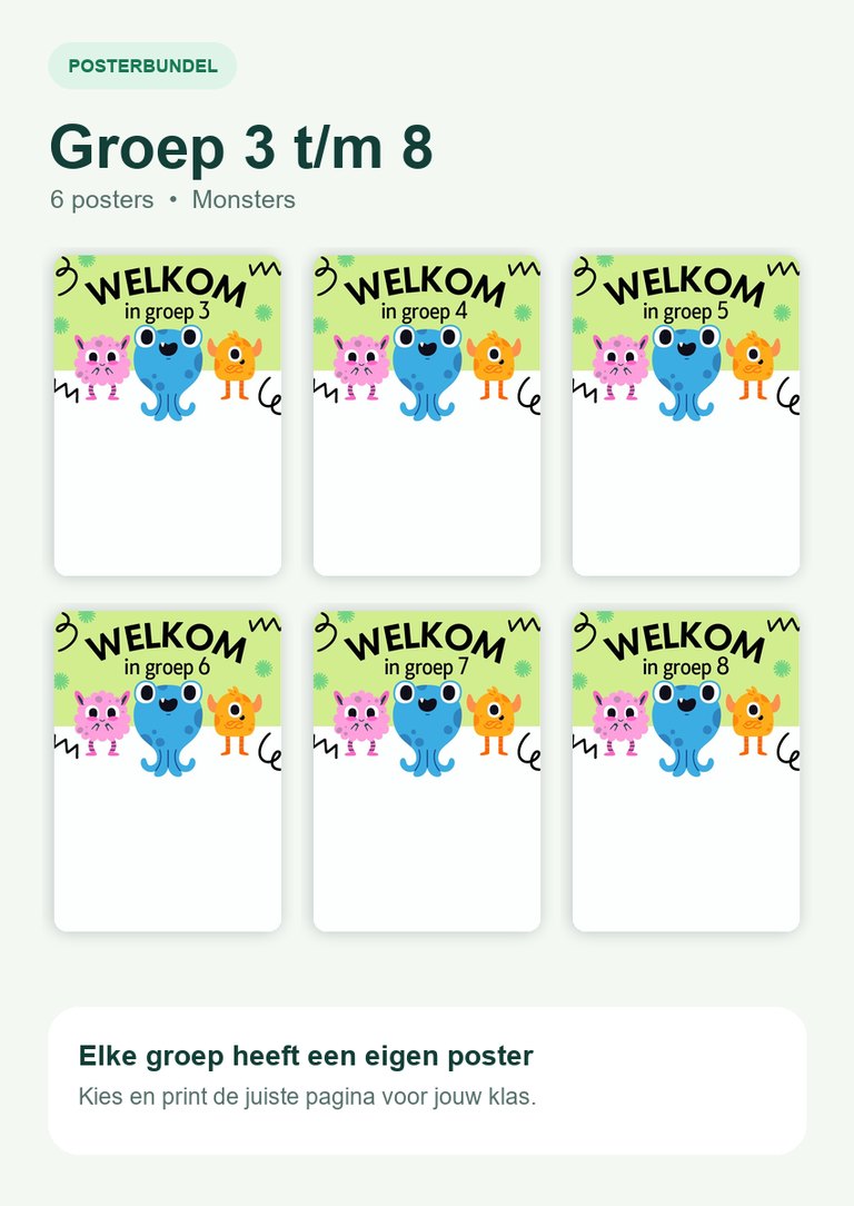 Voorbeeld van Welkomstposters groep 3 t/m 8 - monsters