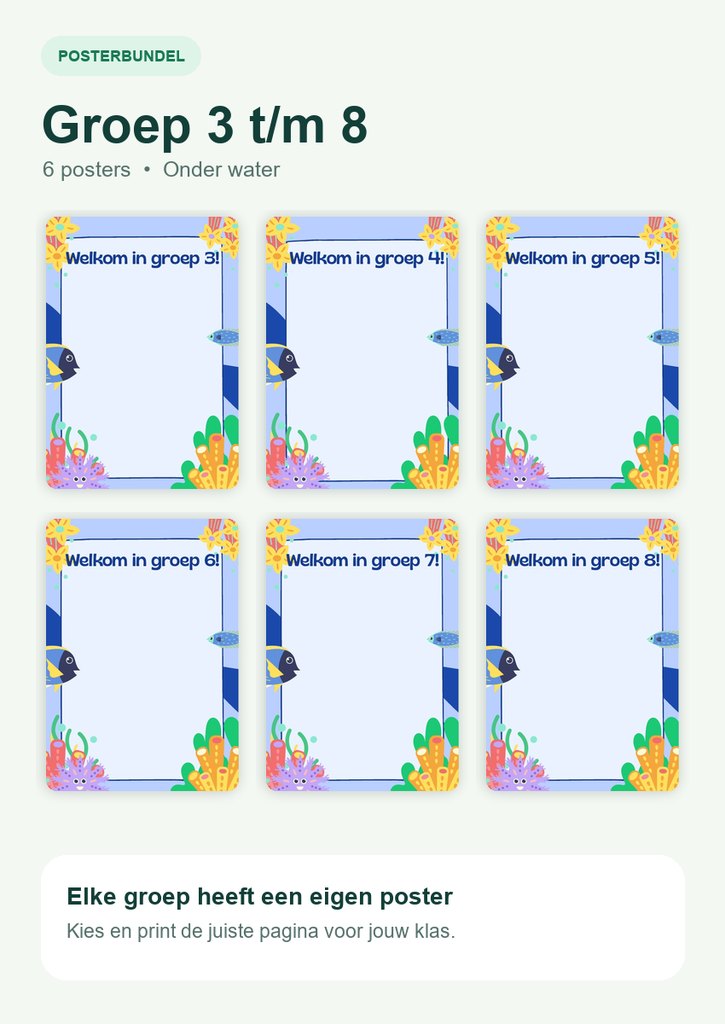 Voorbeeld van Welkomstposters groep 3 t/m 8 - onder water