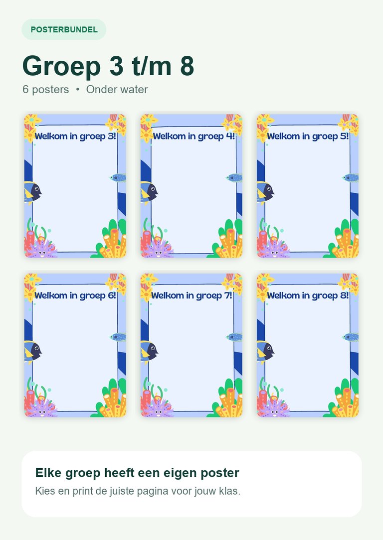 Voorbeeld van Welkomstposters groep 3 t/m 8 - onder water