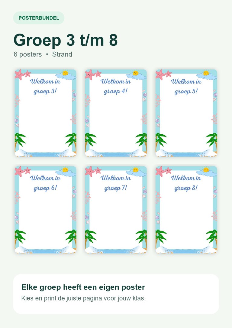 Voorbeeld van Welkomstposters groep 3 t/m 8 - strand