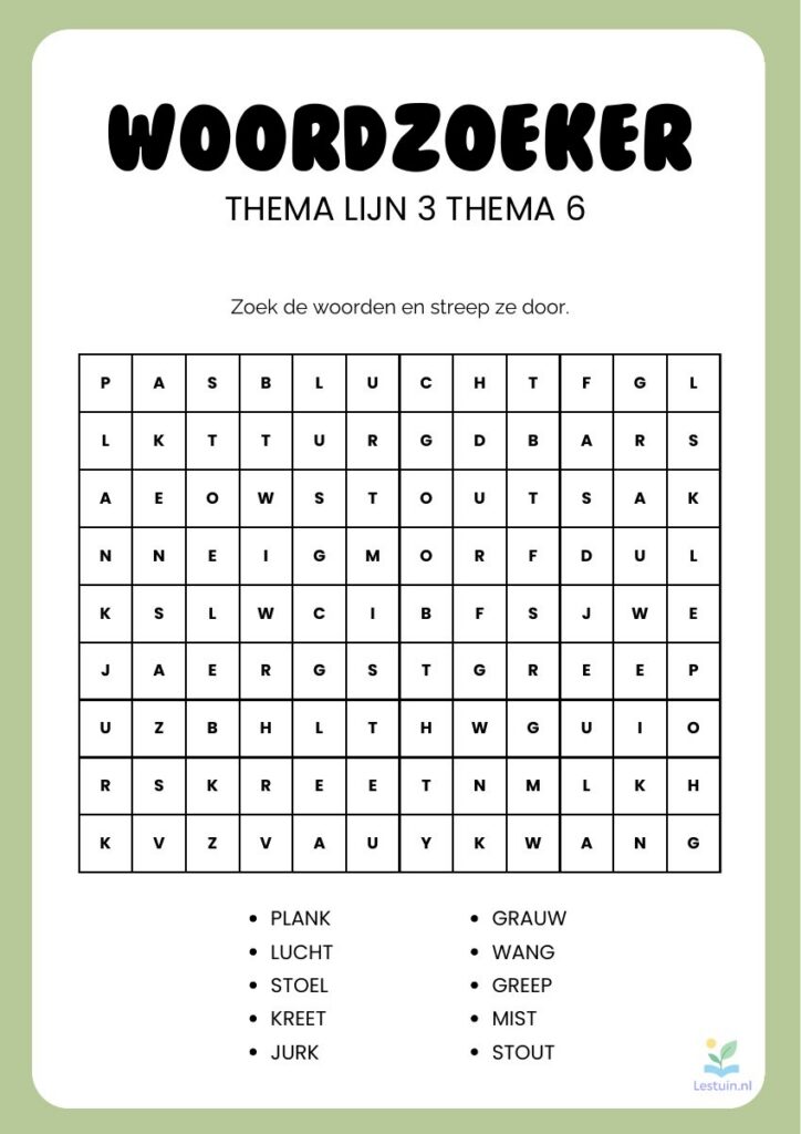 Voorbeeld van Woordzoeker - Lijn 3 thema 6