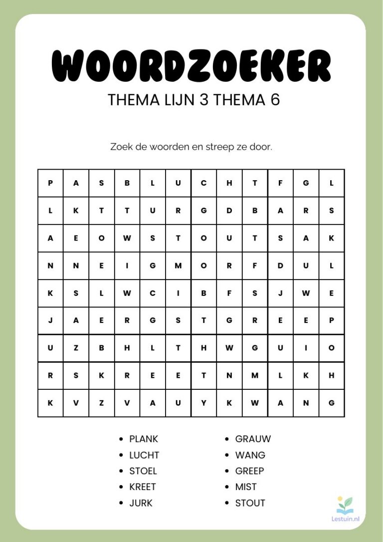 Voorbeeld van Woordzoeker - Lijn 3 thema 6