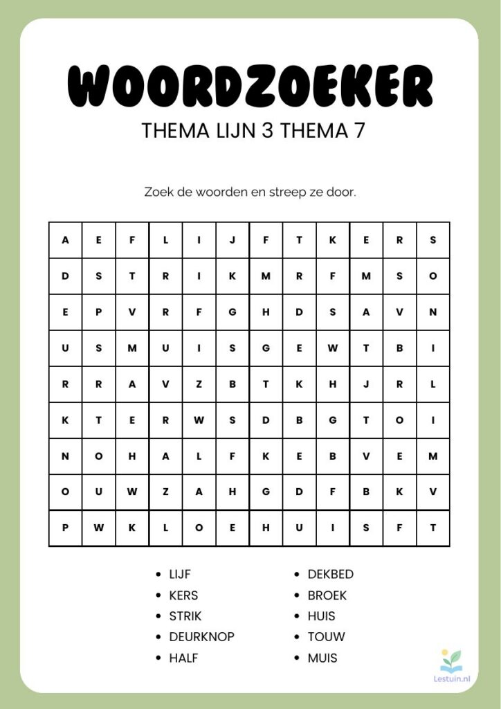 Voorbeeld van Woordzoeker - Lijn 3 thema 7