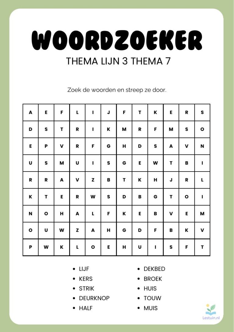 Voorbeeld van Woordzoeker - Lijn 3 thema 7